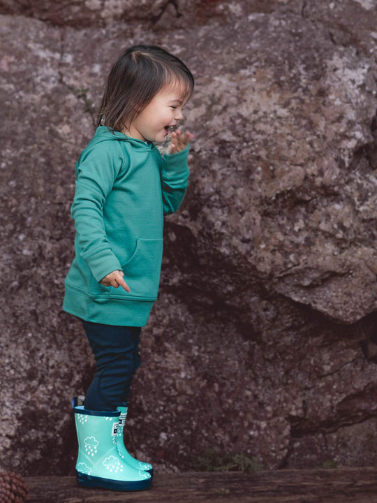 Kids merino hoodie green side #colour_wild-green