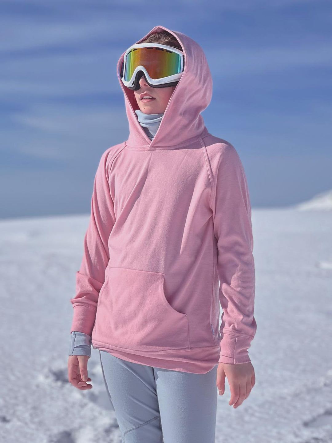 Kids merino hoodie pink snow #colour_vintage-rose