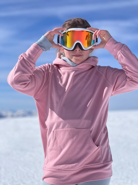 Kids merino hoodie pink ski #colour_vintage-rose