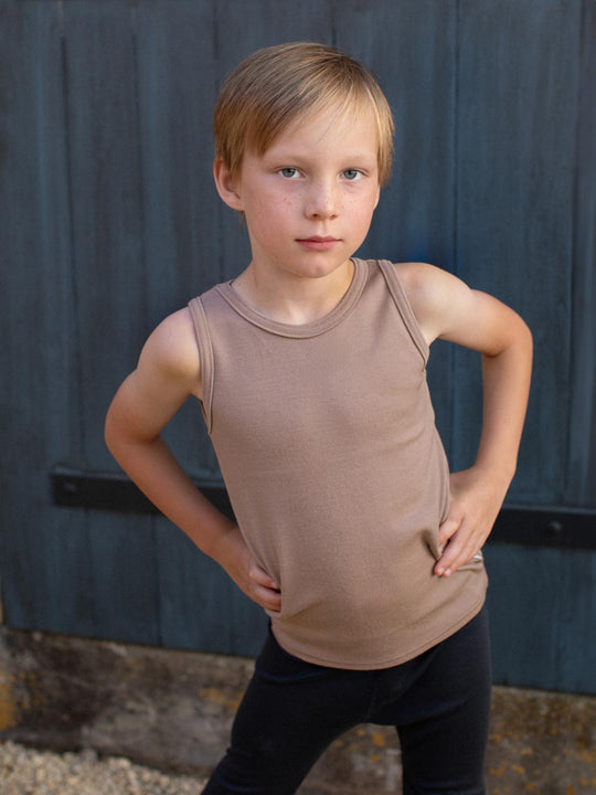 Kids Merino Vest Top Superlove Merino beige neutral front #colour_pebble