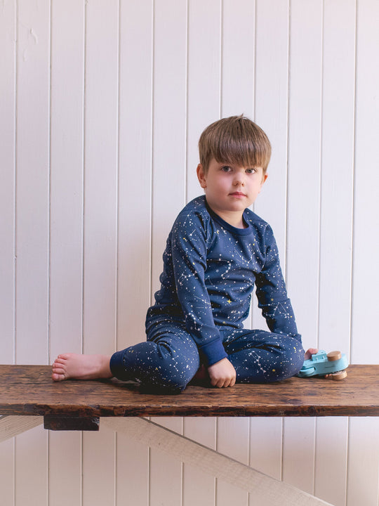 organic cotton kids pyjama PJ sitting #colour_superstar
