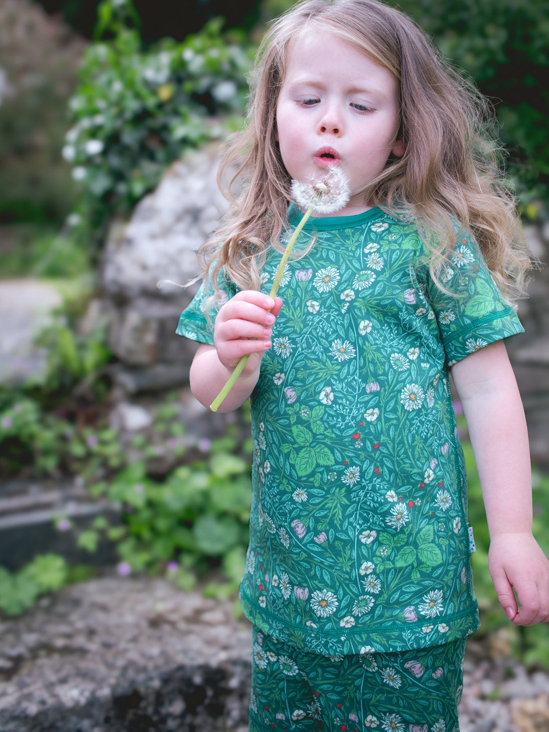 organic cotton kids shortie pyjama PJ summer #colour_secret-garden