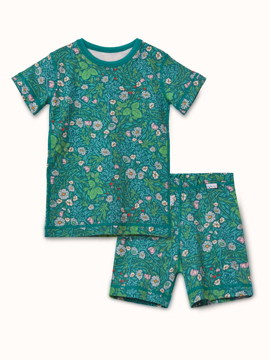 organic cotton kids shortie pyjama PJ #colour_secret-garden