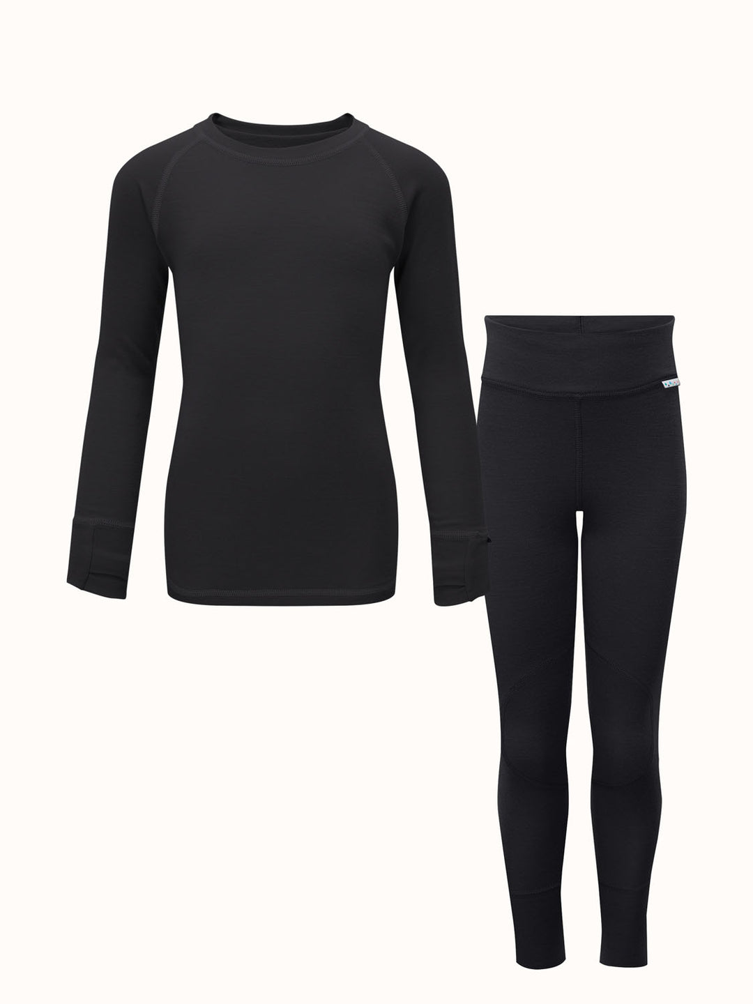 Merino wool kids thermal baselayer pyjama set in black #colour_ink