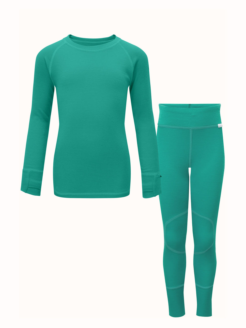 Merino wool kids thermal baselayer pyjama set in green #colour_wild-green