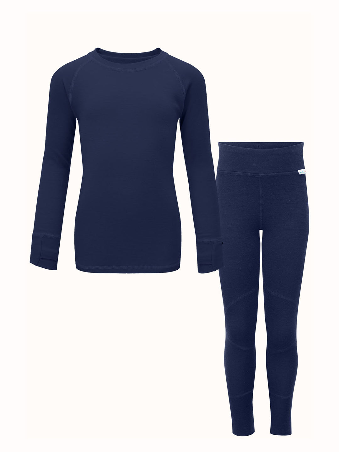 Merino wool kids thermal baselayer pyjama set in navy #colour_french-navy