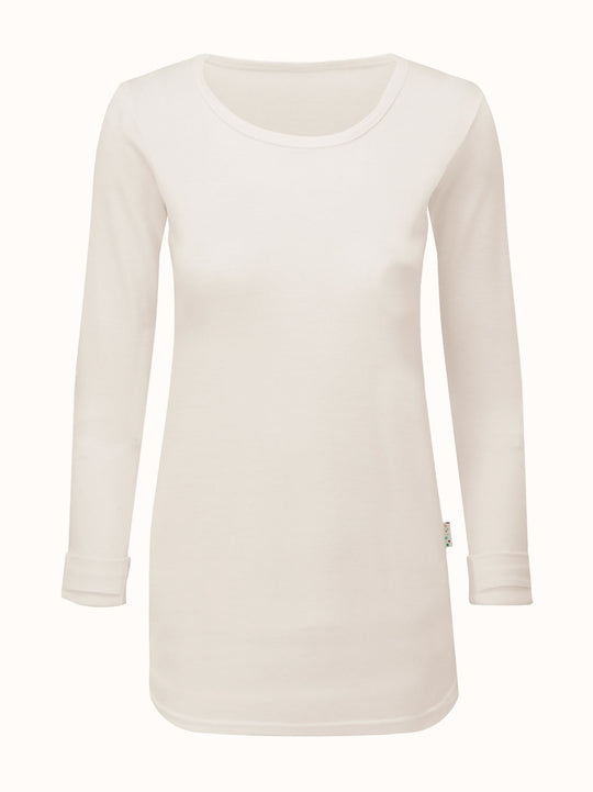 Merino womens baselayer thermal top white still #colour_pure-ivory