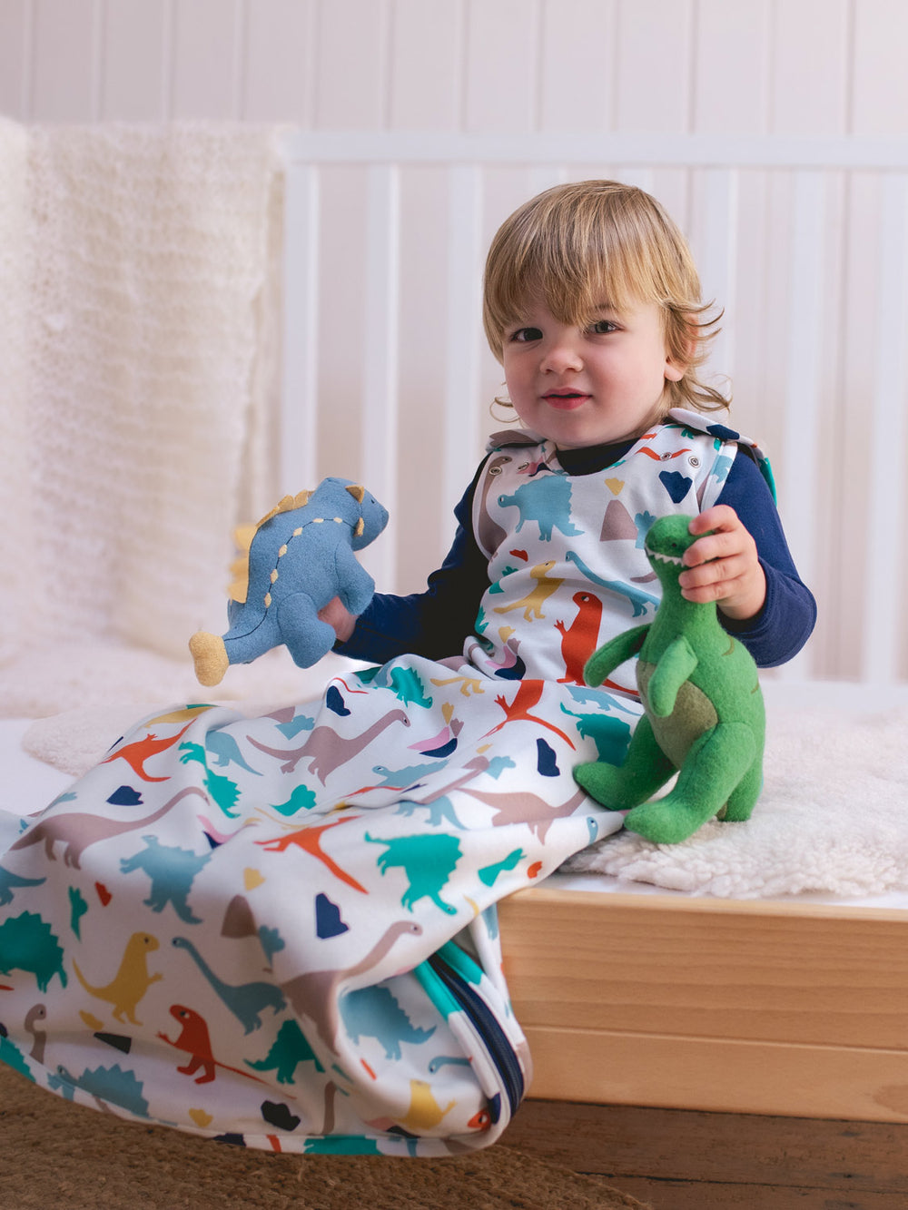 Merino baby sleeping bag dinosaur t-rex sitting #colour_dinosaurs