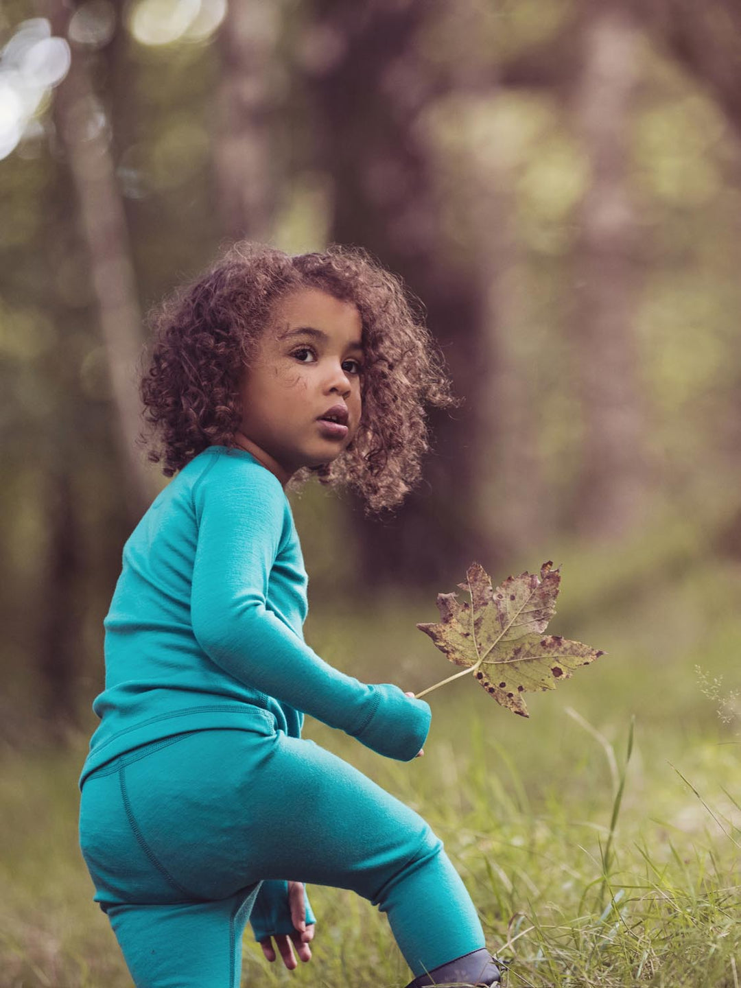 kids merino thermal longjohns green back #colour_wild-green
