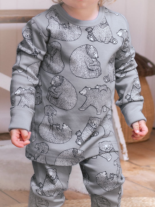 organic cotton kids pyjama PJ top #colour_bearhugs-cloud-grey