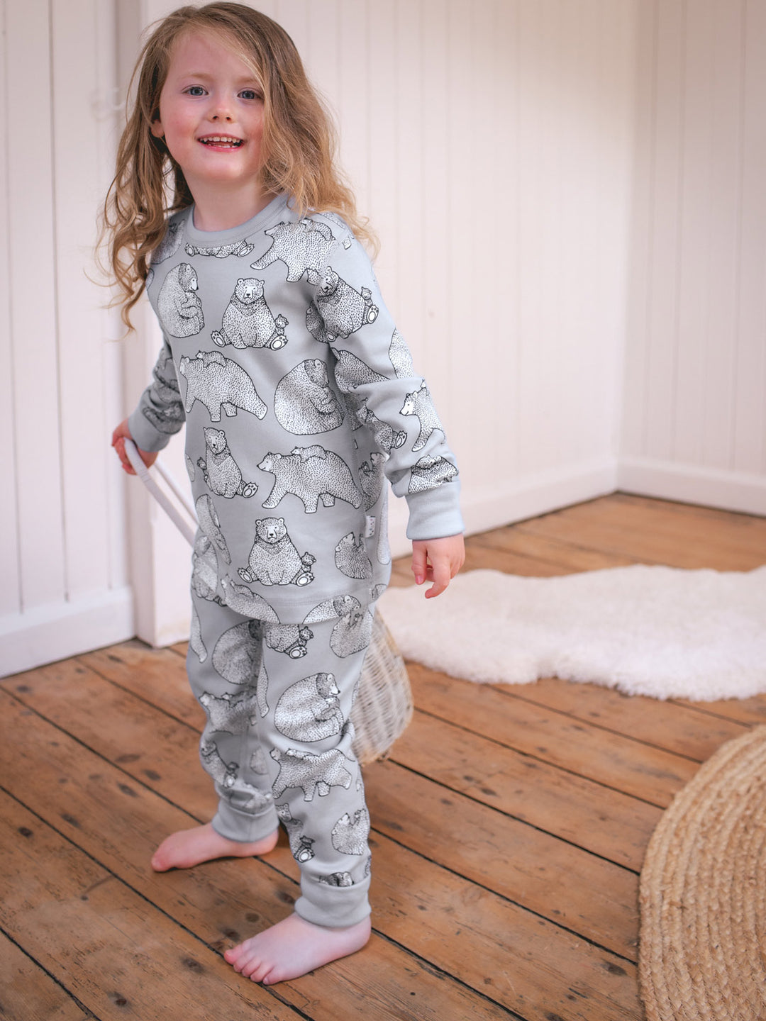 organic cotton kids pyjama PJ unisex #colour_bearhugs-cloud-grey