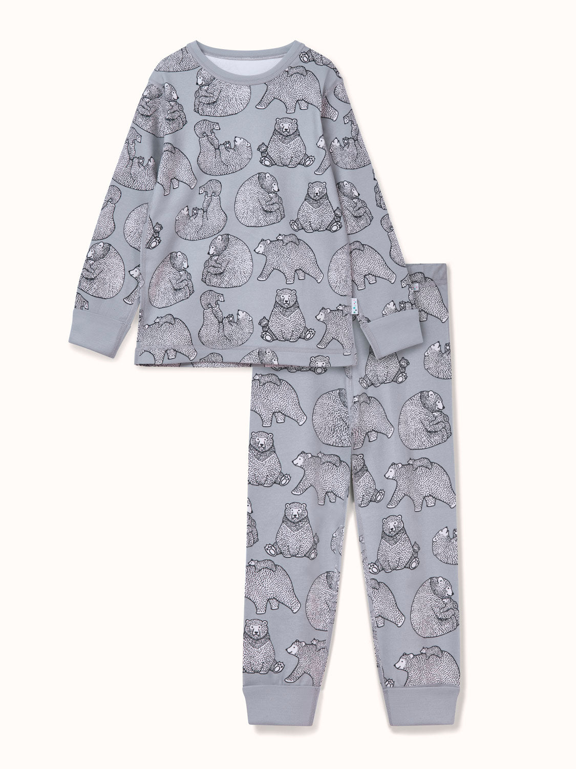organic cotton kids pyjama PJ #colour_bearhugs-cloud-grey