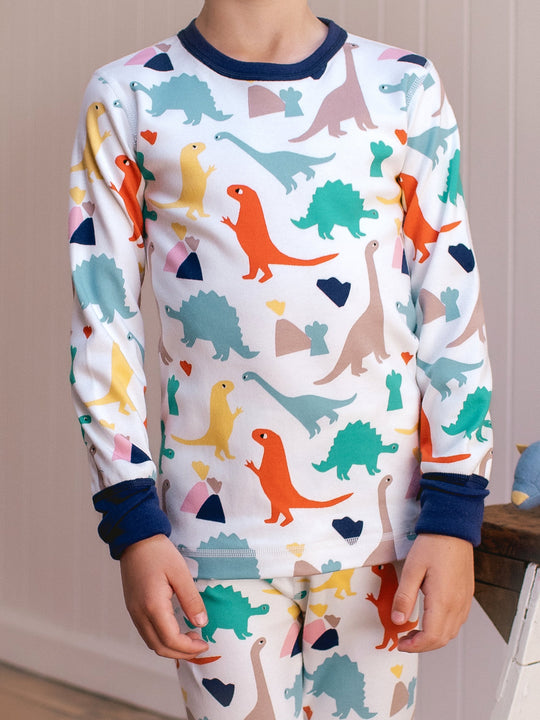 organic cotton kids pyjama PJ top front #colour_dinosaurs