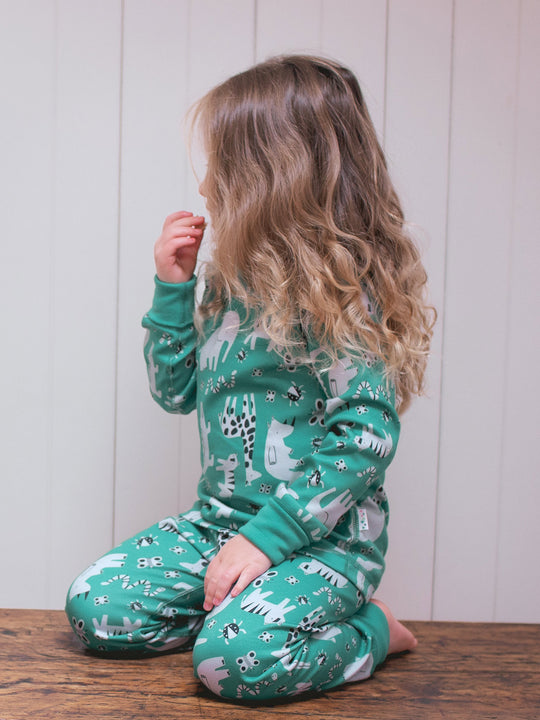 organic cotton kids pyjama PJ sitting side #colour_on-safari
