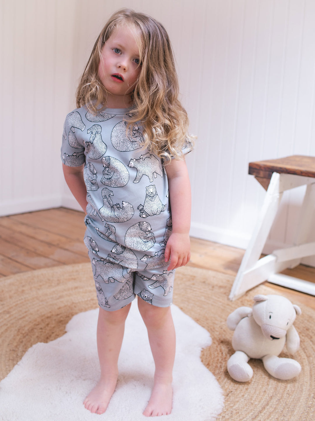 organic cotton kids pyjama PJ front #colour_bearhugs-cloud-grey