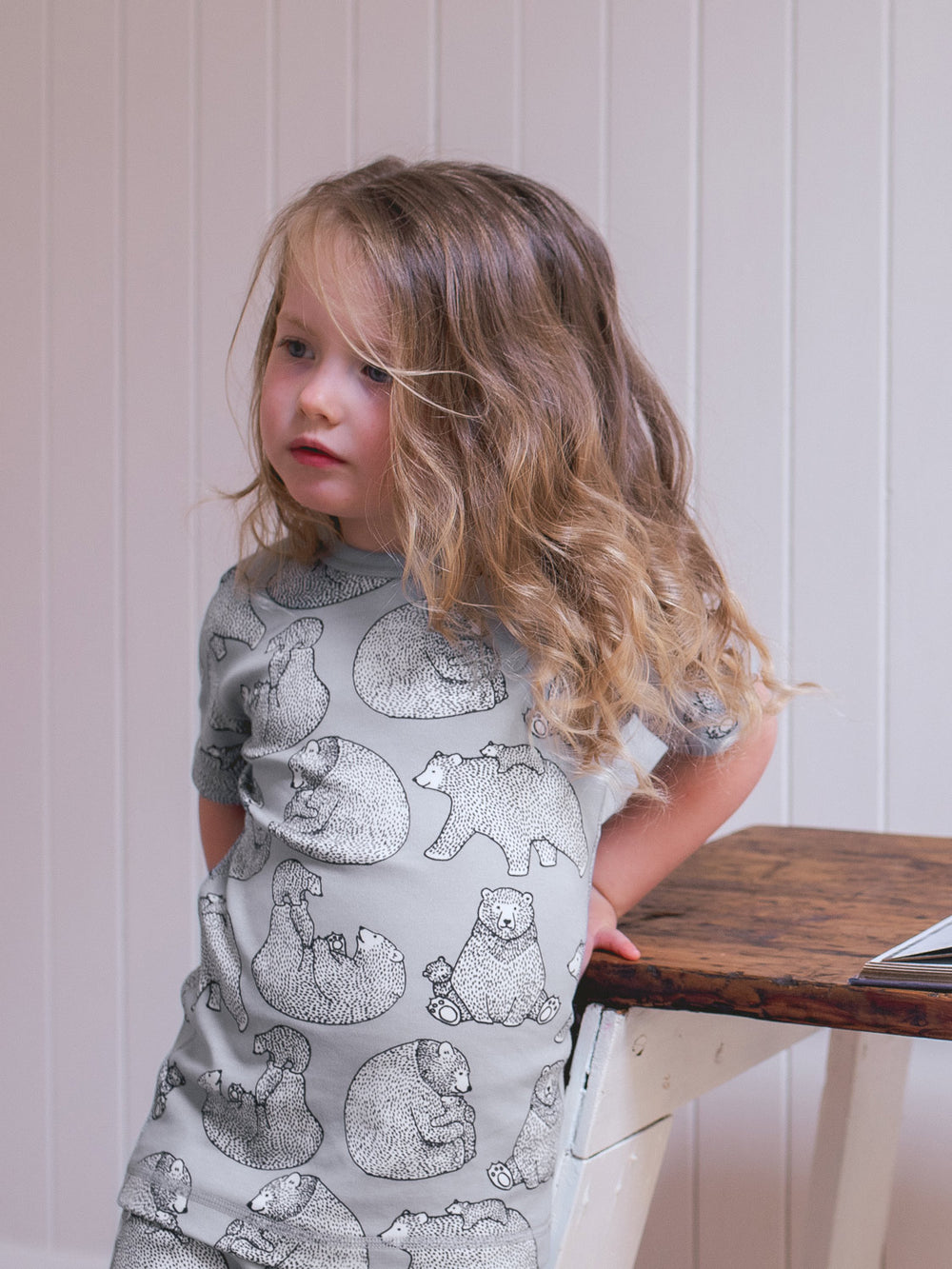 organic cotton kids pyjama PJ detail #colour_bearhugs-cloud-grey