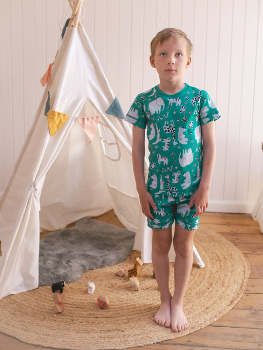 organic cotton kids shortie pyjama PJ unisex #colour_on-safari