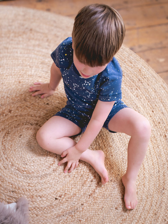 organic cotton kids shortie pyjama PJ sitting #colour_superstar
