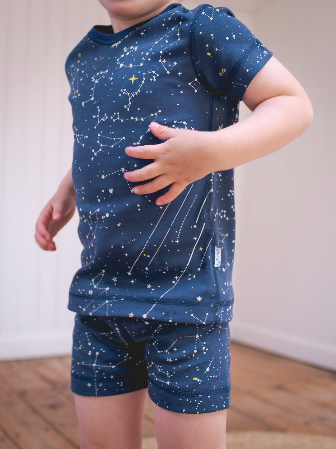 organic cotton kids shortie pyjama PJ closeup #colour_superstar