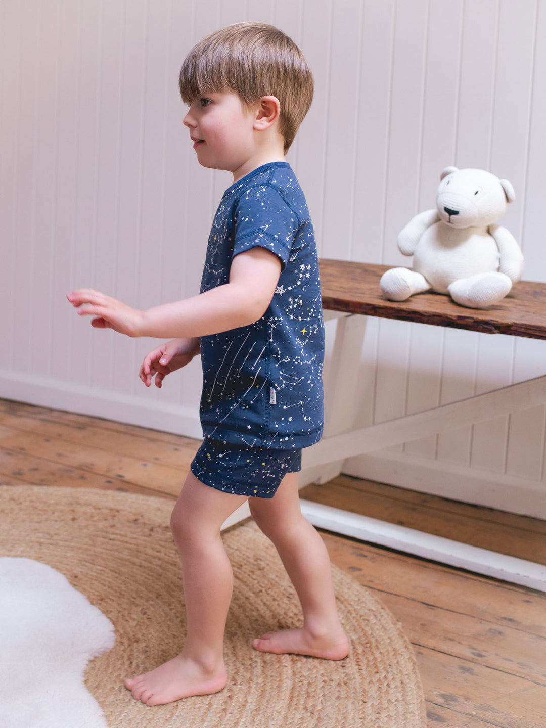 organic cotton kids shortie pyjama PJ side #colour_superstar