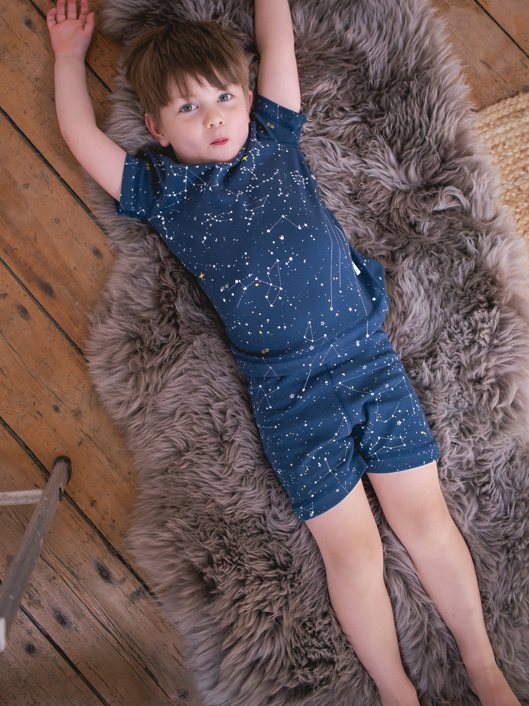 organic cotton kids shortie pyjama PJ front #colour_superstar