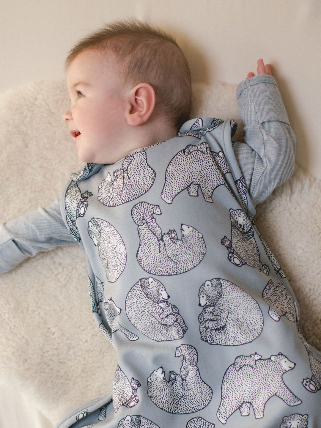 Merino baby sleeping bag grey bear detail #colour_bearhugs-cloud