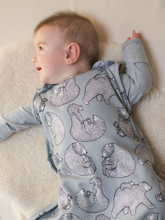 Merino baby sleeping bag grey bear detail #colour_bearhugs-cloud