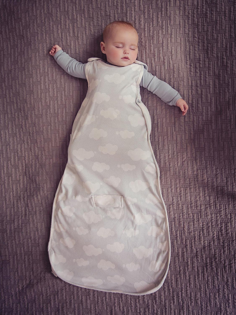 Merino baby sleeping bag grey cloud full #colour_silver-linings