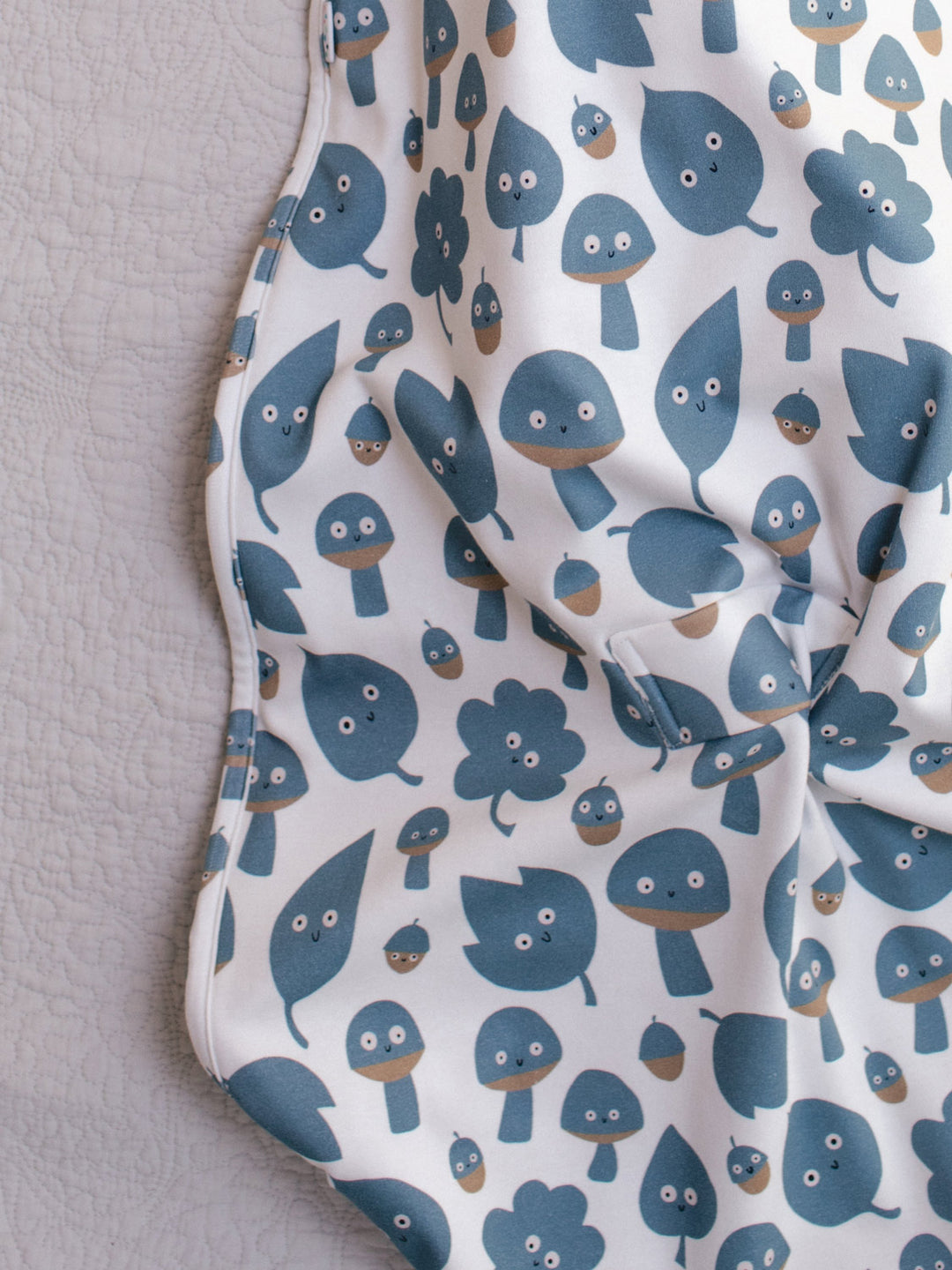 Merino baby sleeping bag mushroom toadstool woodland print closeup #colour_woodfolk