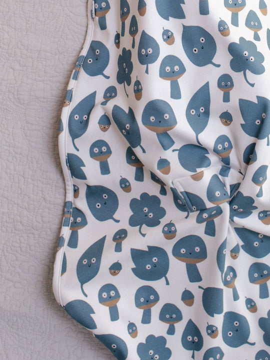 Merino baby sleeping bag mushroom toadstool woodland print closeup #colour_woodfolk