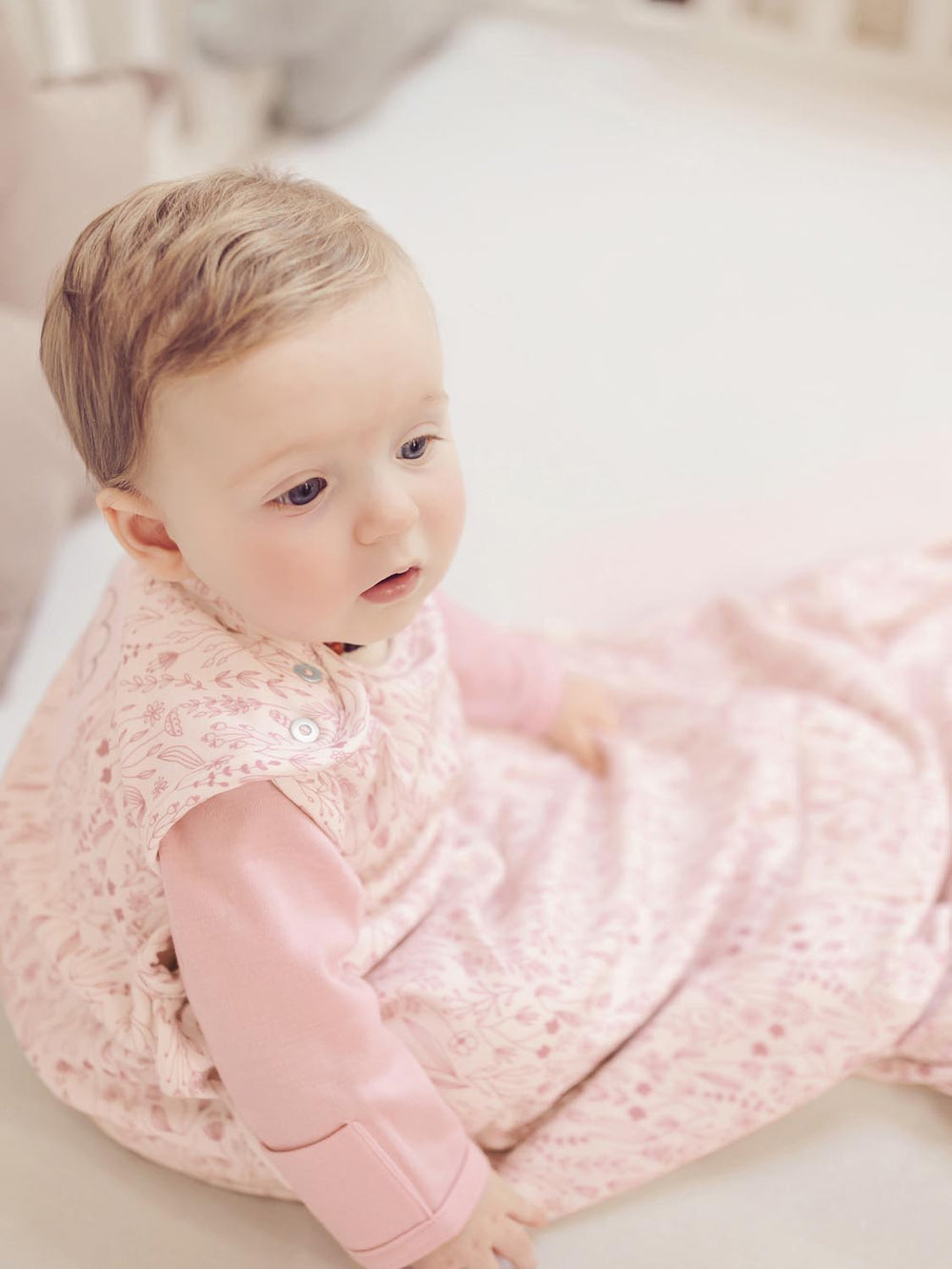 merino baby sleeping bag pink floral side #colour_millefleur
