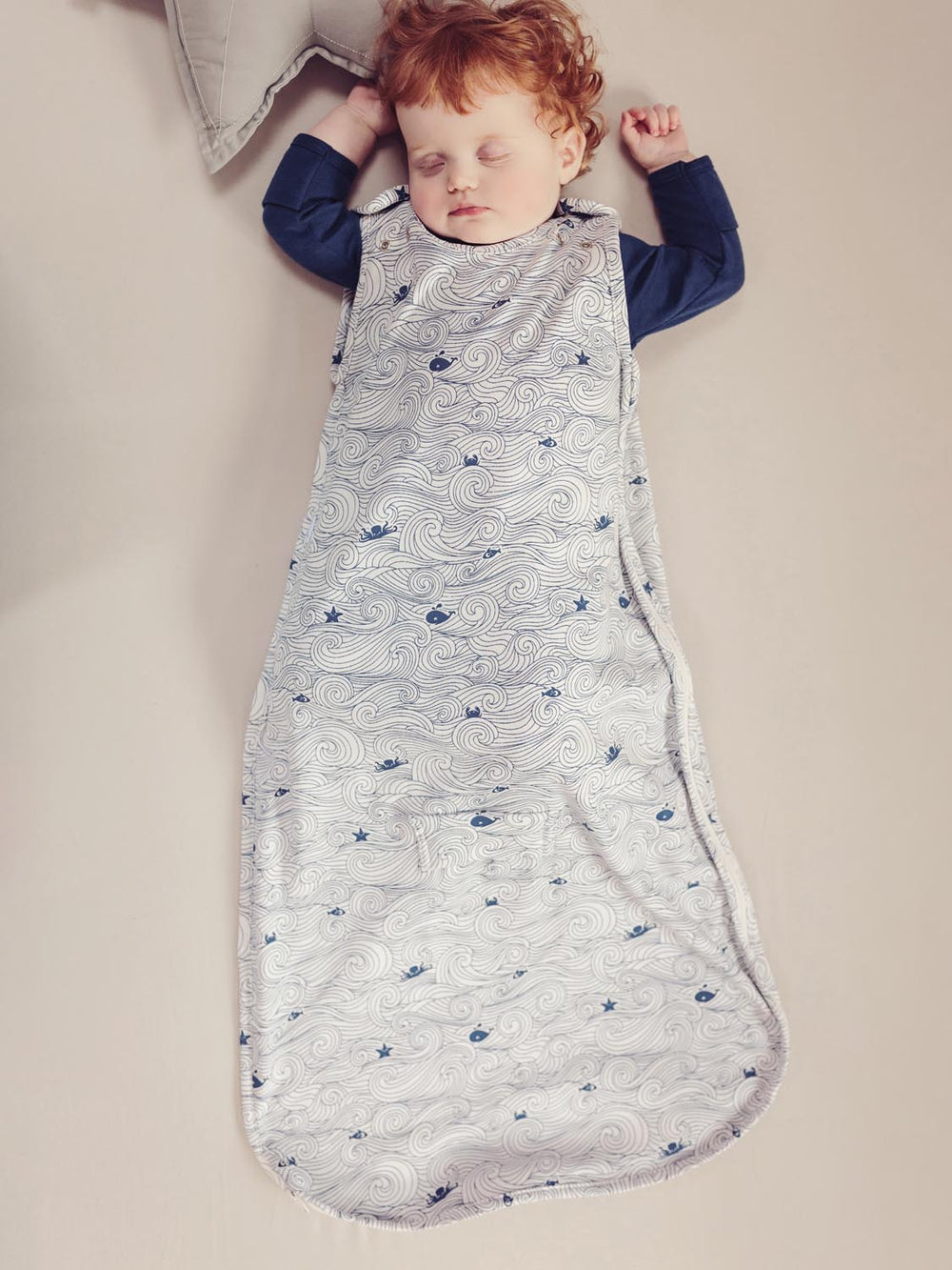 merino baby sleeping bag whales front #colour_drifting-off