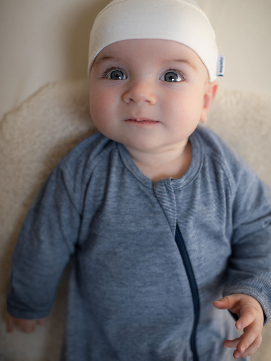 merino baby sleepsuit navy superlove #colour_french-navy-melange