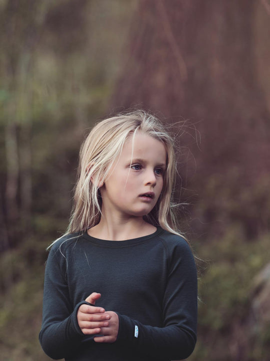 merino kids base layer thermal black detail #colour_ink
