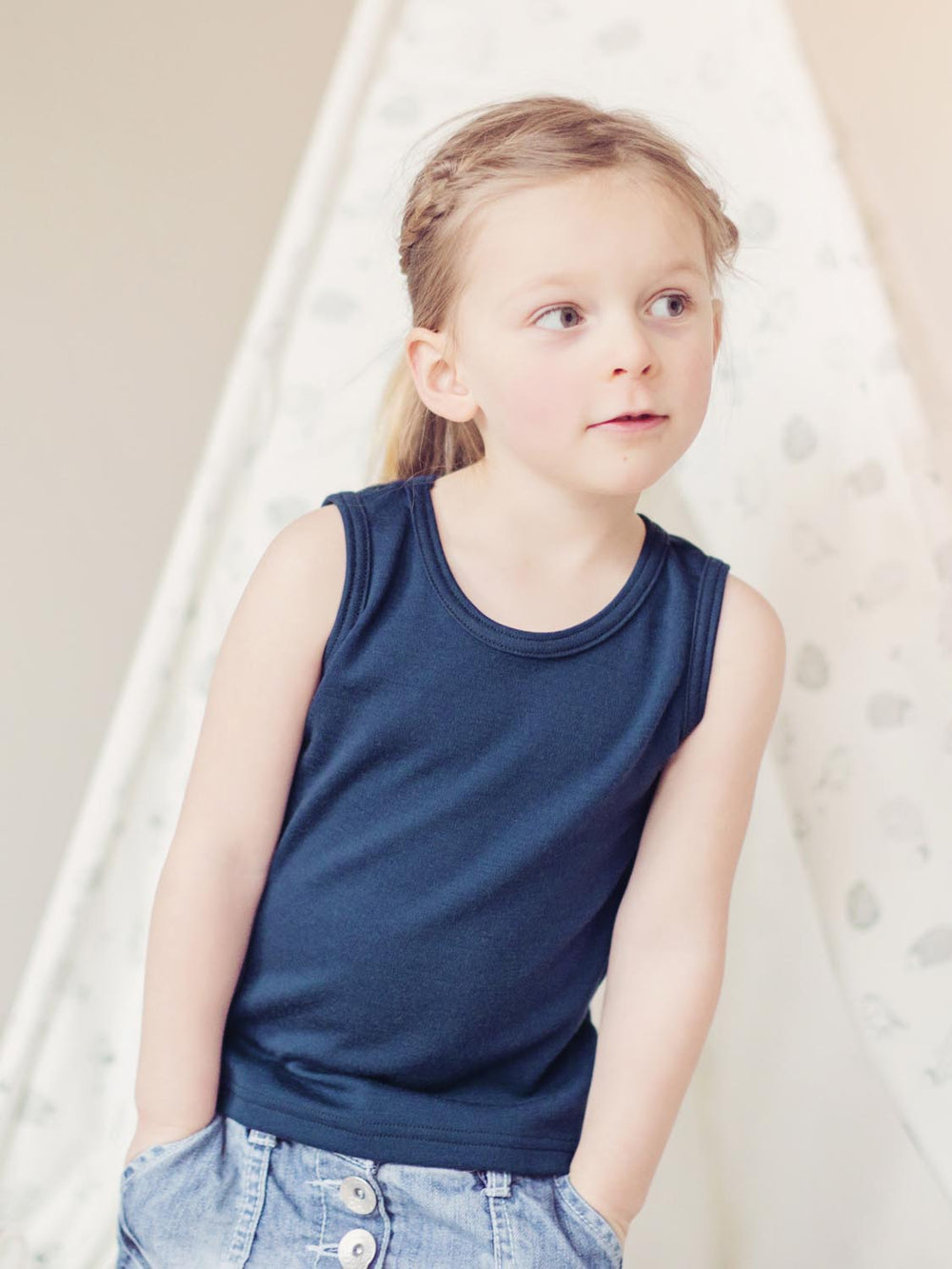 Kids Merino Vest Top Superlove Merino navy thermal #colour_french-navy