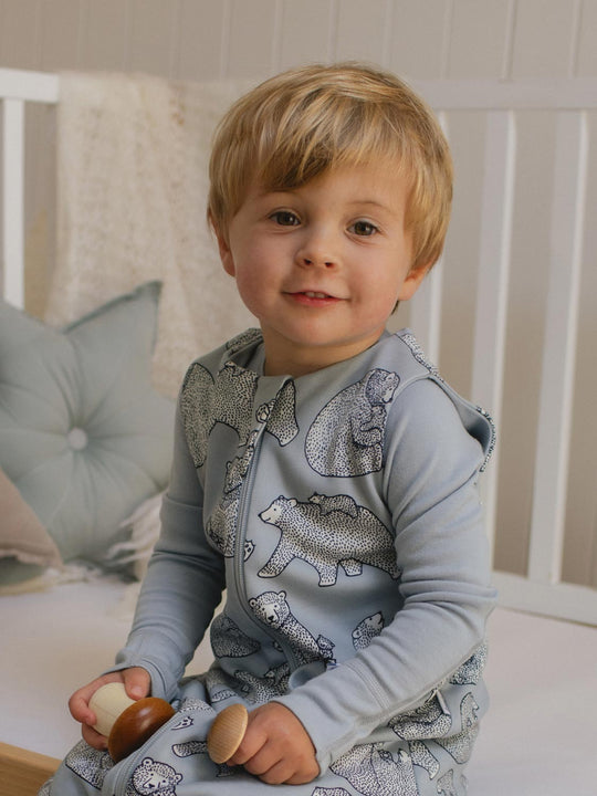 Merino toddler sleeping bag Superlove Merino grey bears #colour_bearhugs-cloud