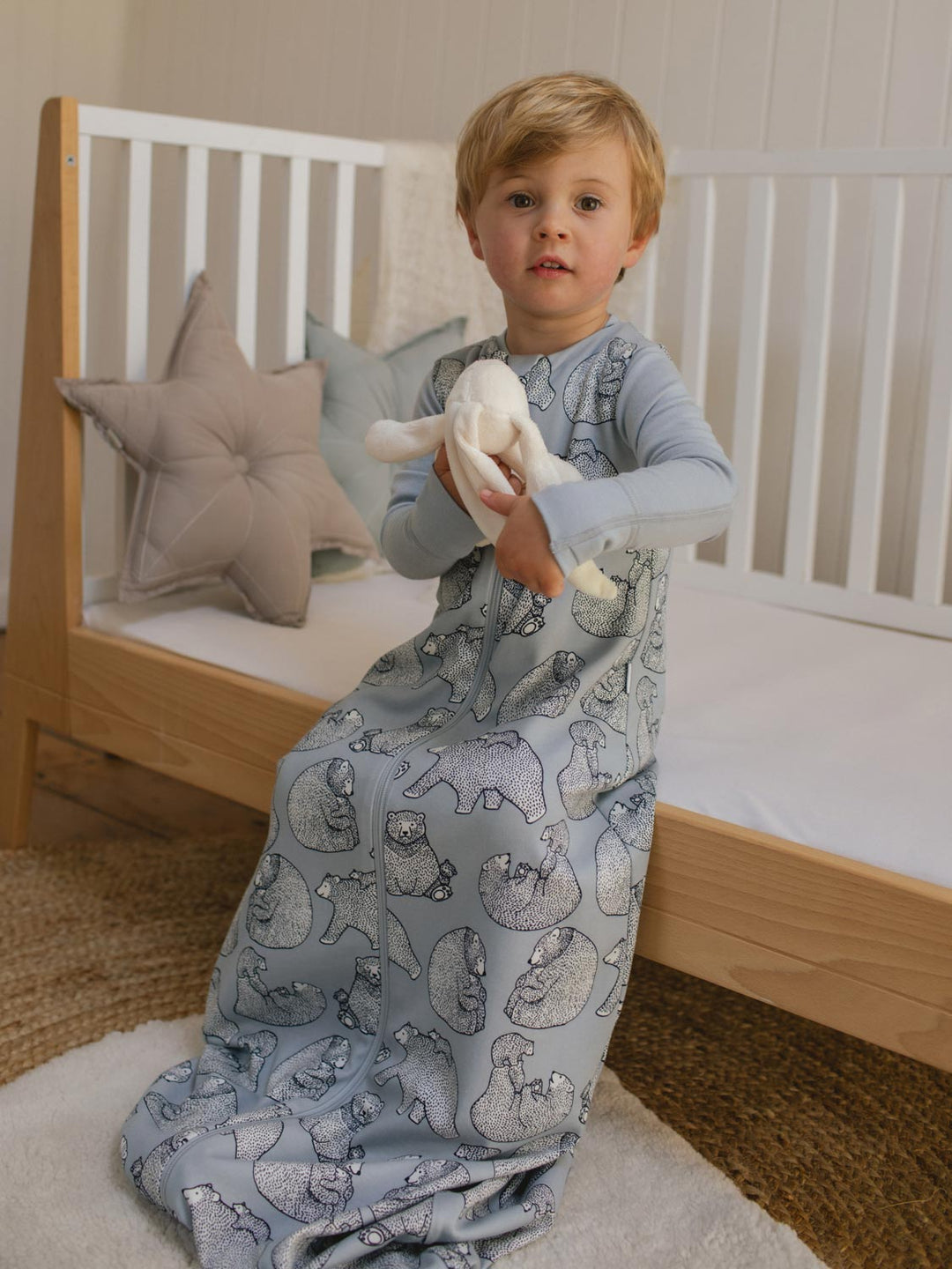Merino toddler sleeping bag Superlove Merino grey bears #colour_bearhugs-cloud