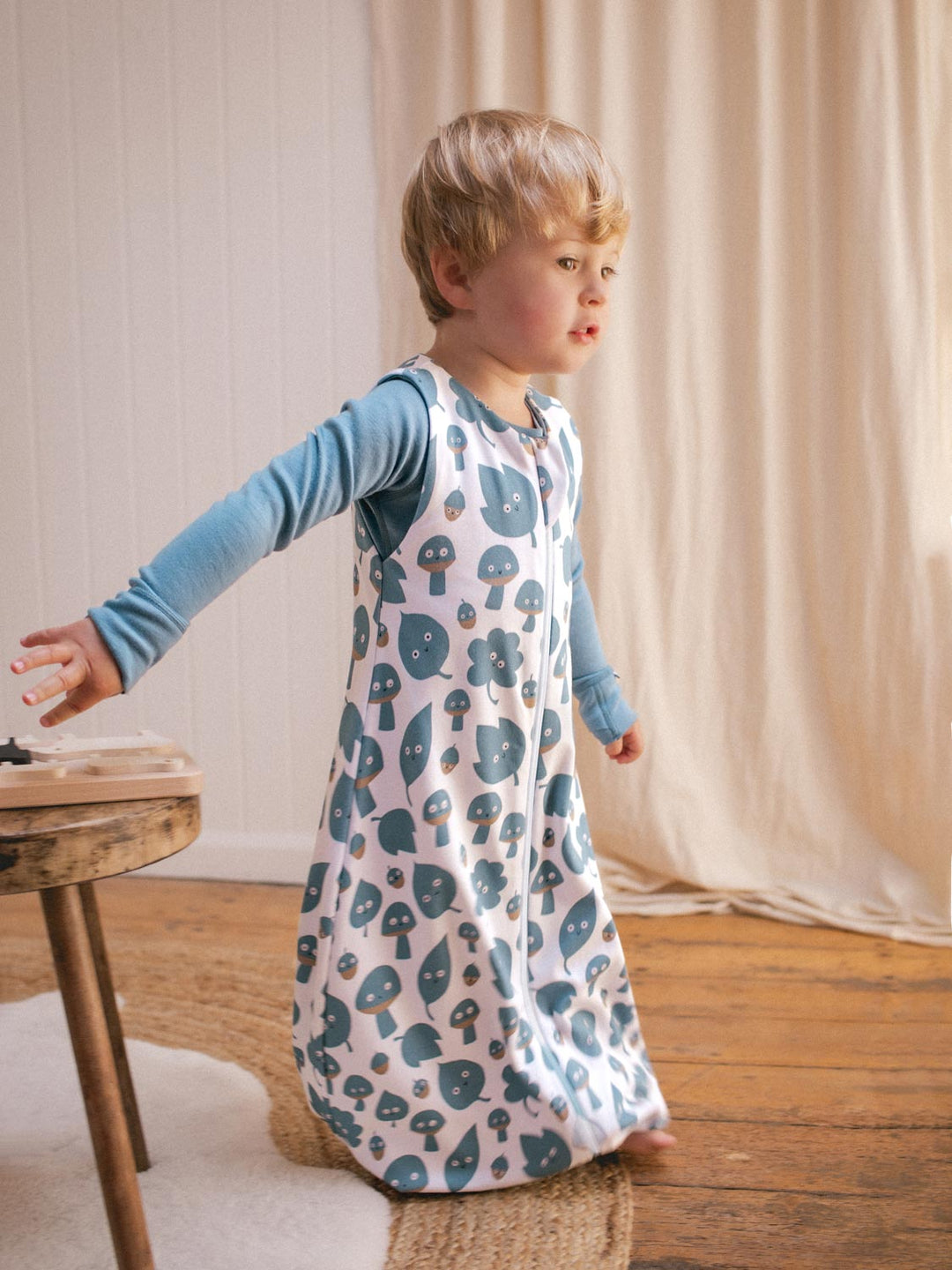 Merino toddler sleeping bag with feet woodland mushroom toadstool print  side #colour_woodfolk