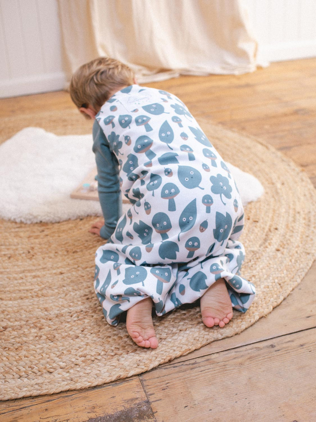 Merino toddler sleeping bag with feet woodland mushroom toadstool print footed #colour_woodfolk