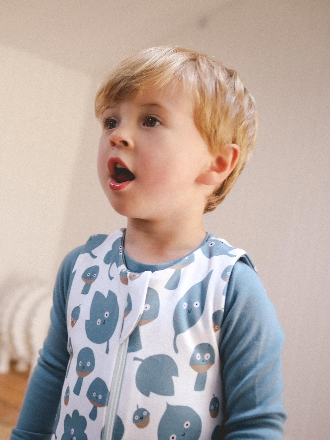 Merino toddler sleeping bag with feet woodland mushroom toadstool detail footed #colour_woodfolk