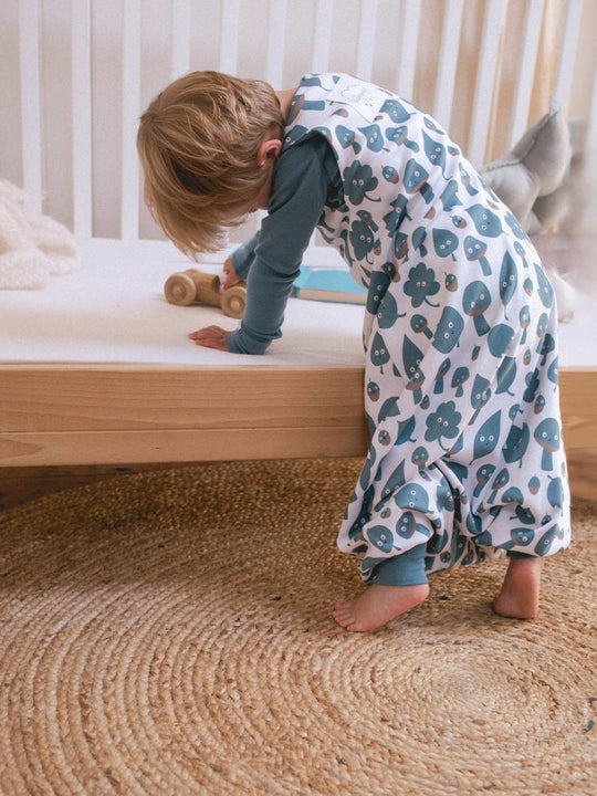 Merino toddler sleeping bag with feet woodland mushroom toadstool print toes #colour_woodfolk