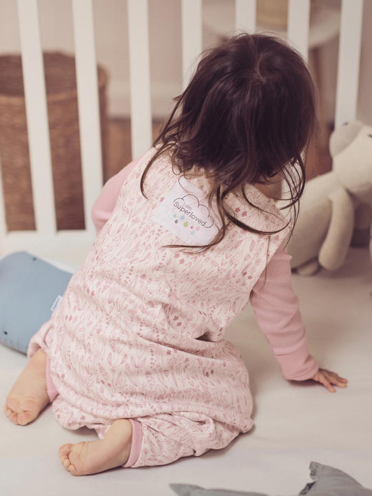 Merino toddler sleeping bag pink floral back  #colour_millefleur