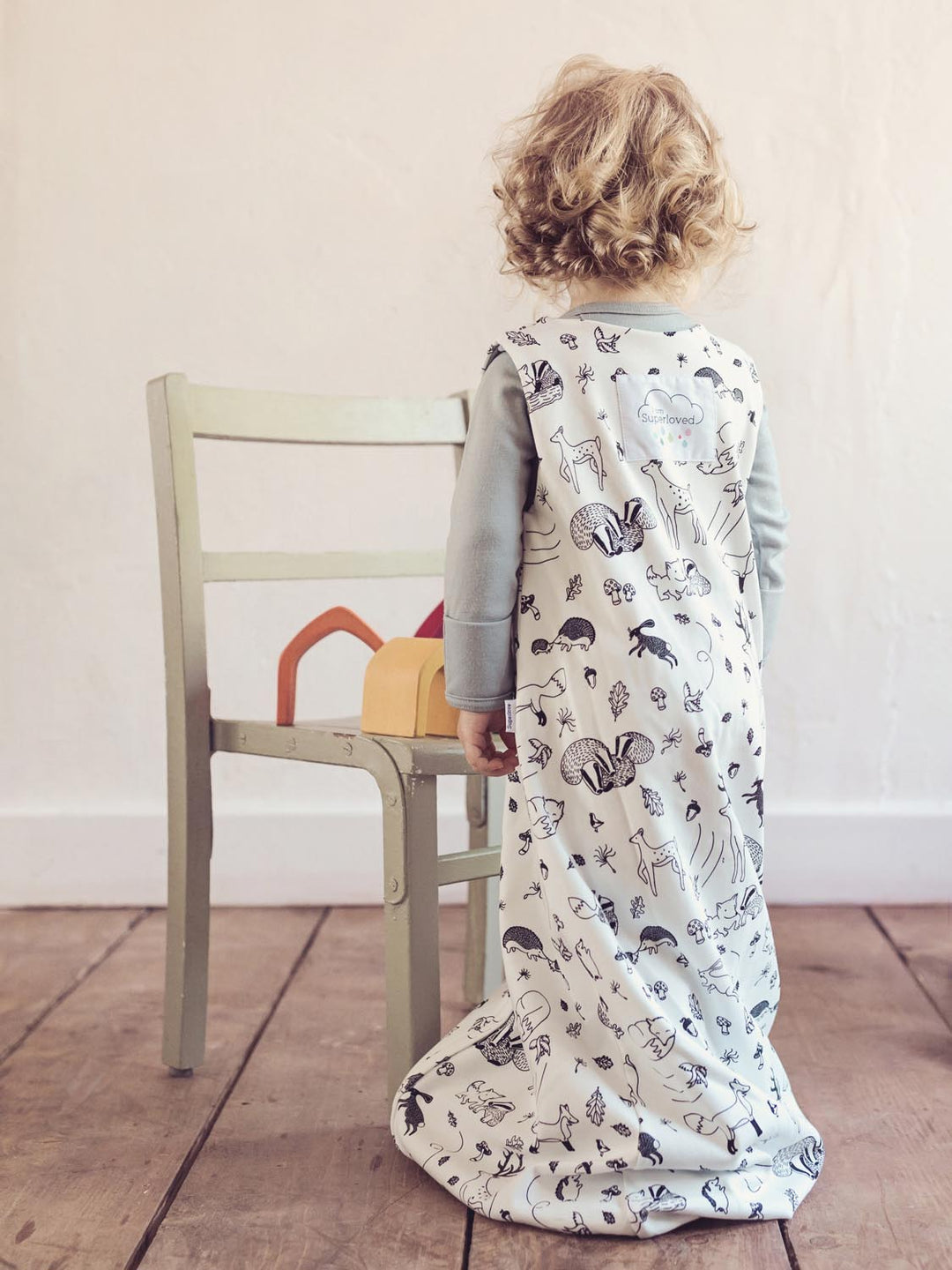 Merino toddler sleeping bag woodland animal back #colour_enchanted-forest