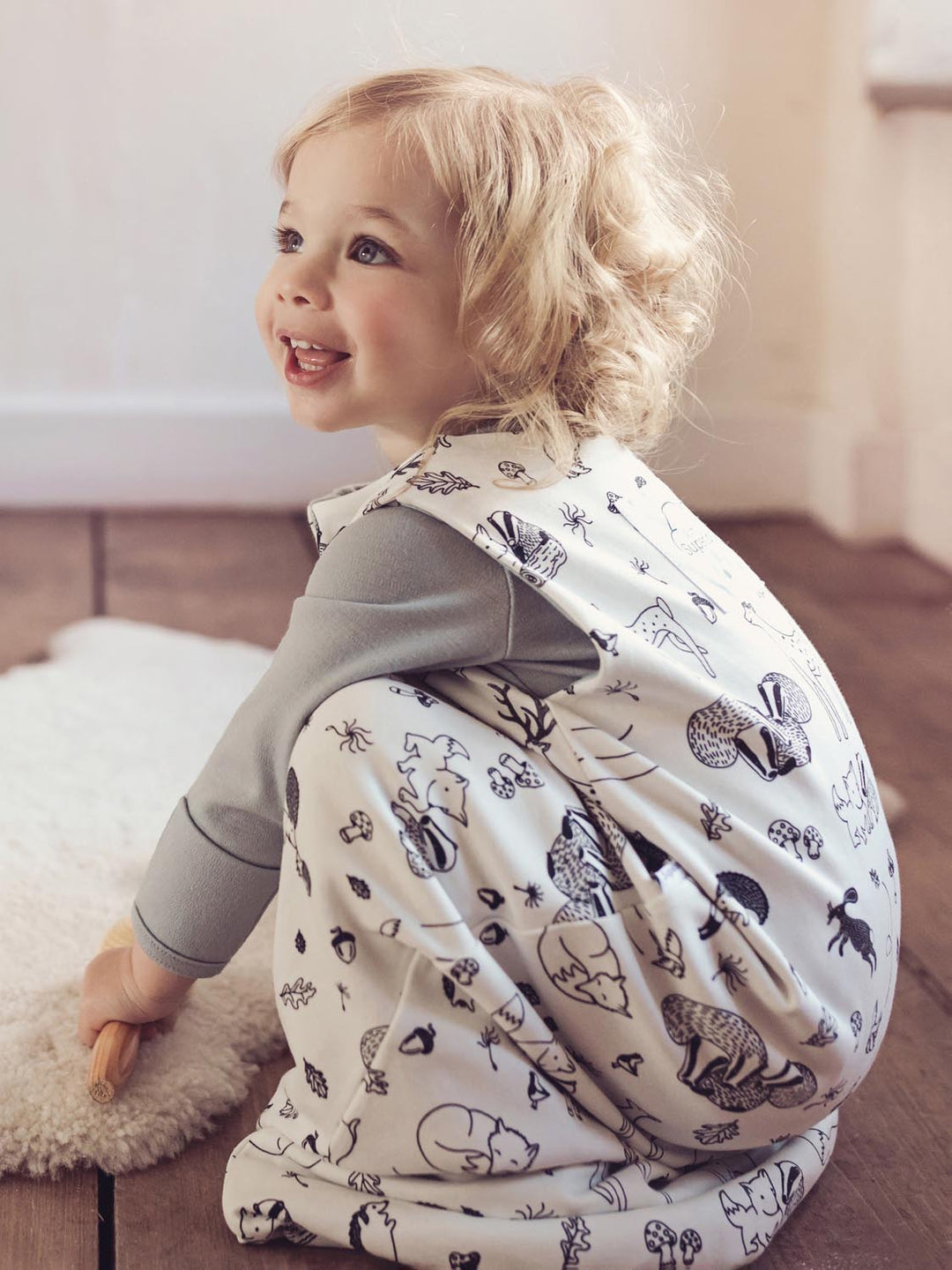Merino toddler sleeping bag woodland animal close #colour_enchanted-forest