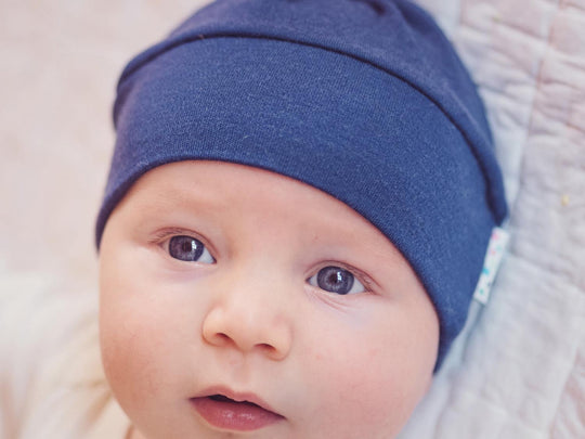newborn baby merino hat navy front #colour_french-navy