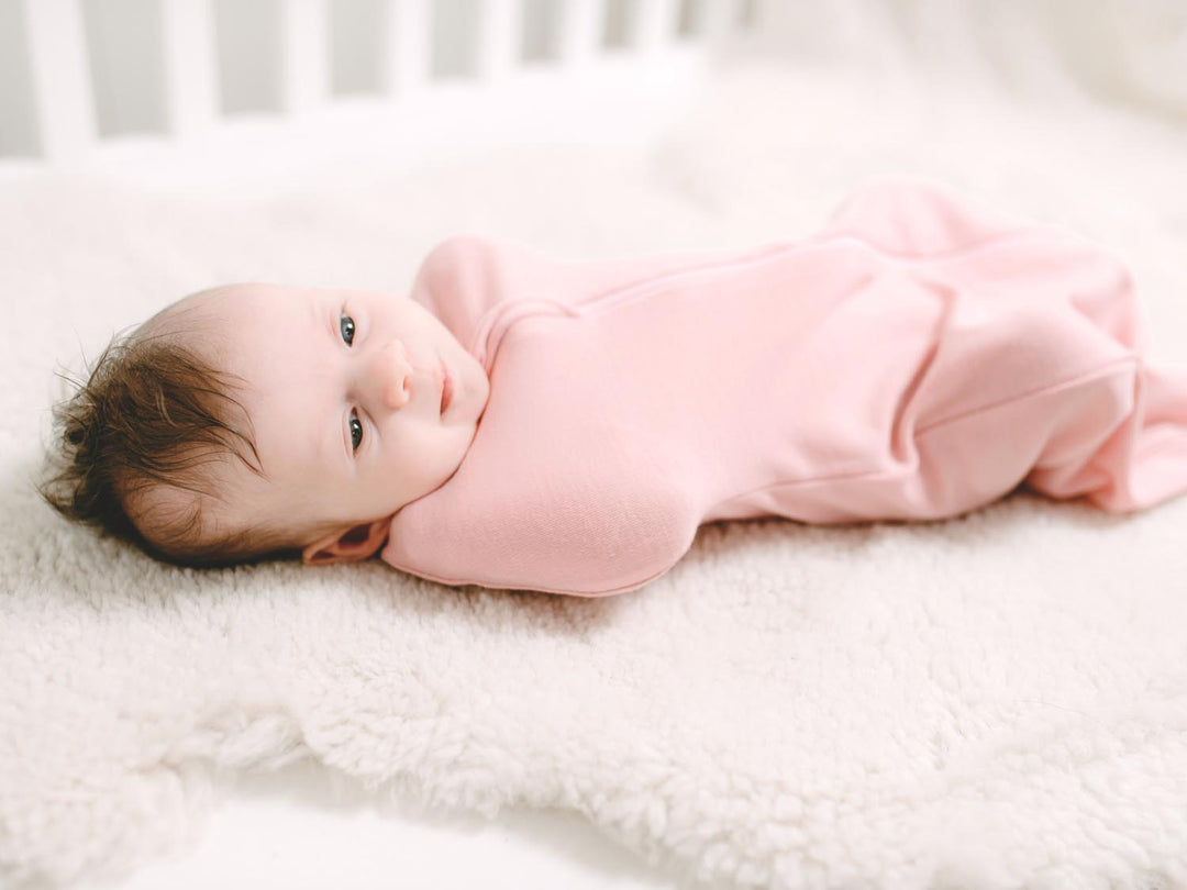 newborn baby merino zip swaddle pink #colour_vintage-rose