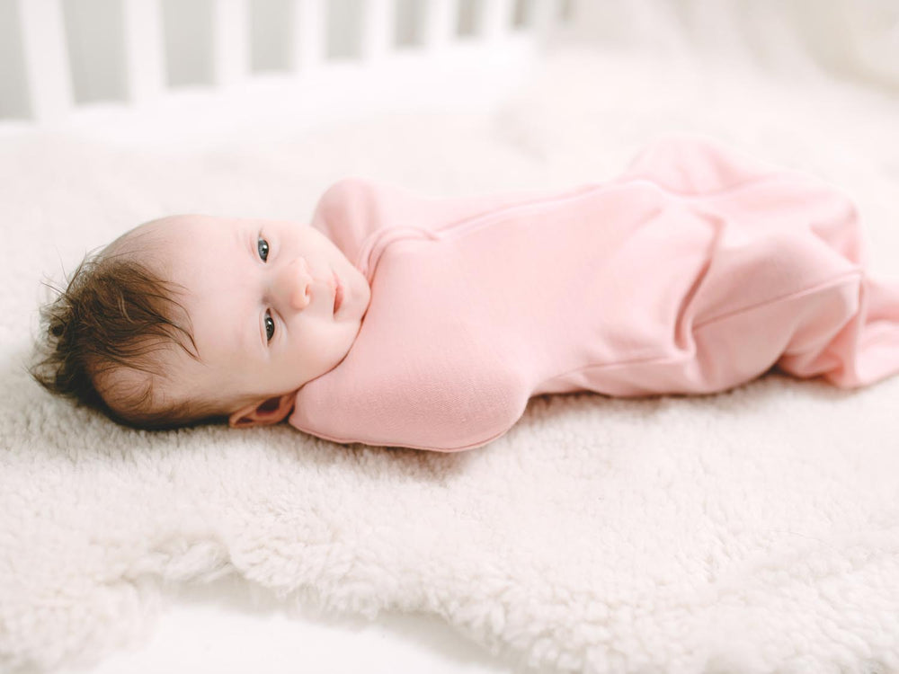 newborn baby merino zip swaddle pink #colour_vintage-rose