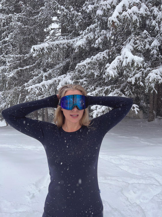 womens merino base layer thermal black ski top #colour_ink