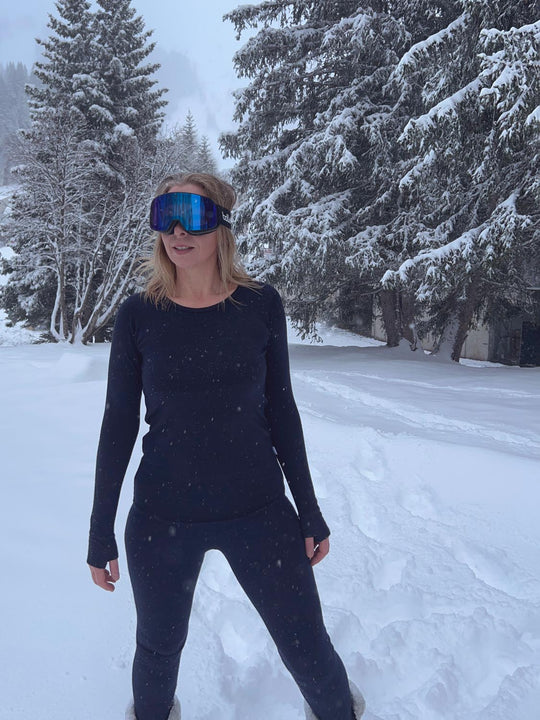 womens merino ski thermal base layer superlove  front merino black #colour_ink