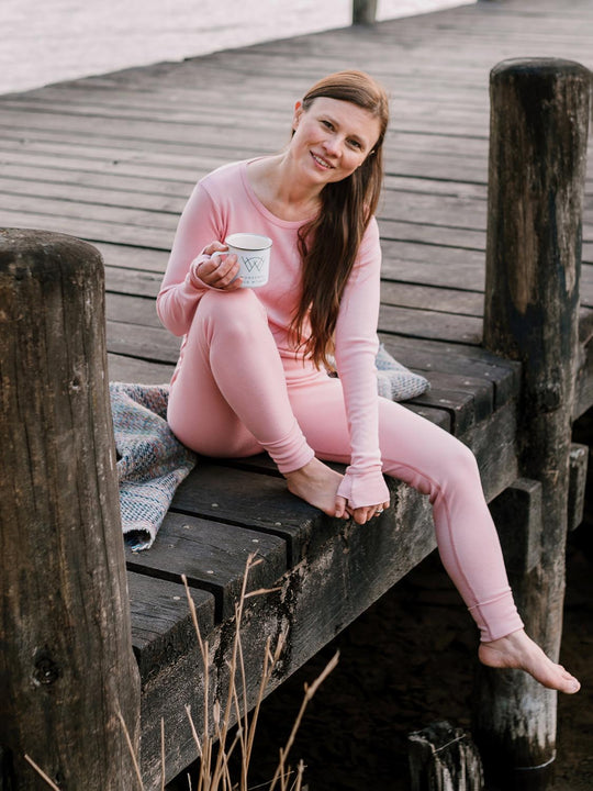 womens merino thermal base layer superlove merino  pink set #colour_vintage-rose